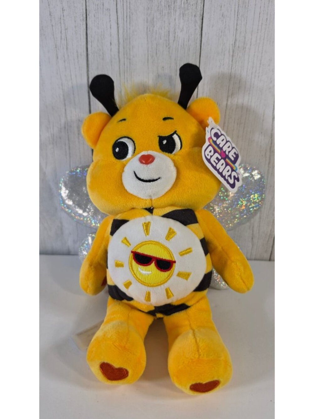 CARE BEARS BEE FUNSHINE BEAR PLUSH 9" SPRING BUMBLEBEE COSTUME WINGS SUN GLASSES